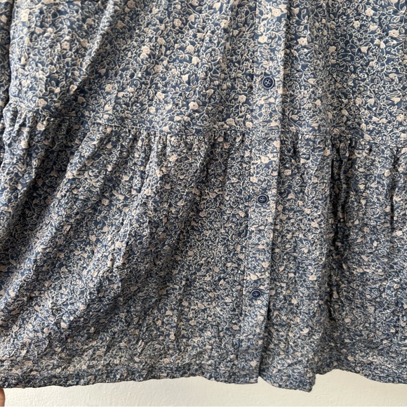 1X Frye And Co Botanical Print Collared Button Down Pleated Flowy Blouse Top - Picture 5 of 15